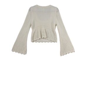 Thorn & Fable Ivory Crochet Knit Bell Sleeve Scoop Neck Sweater Large